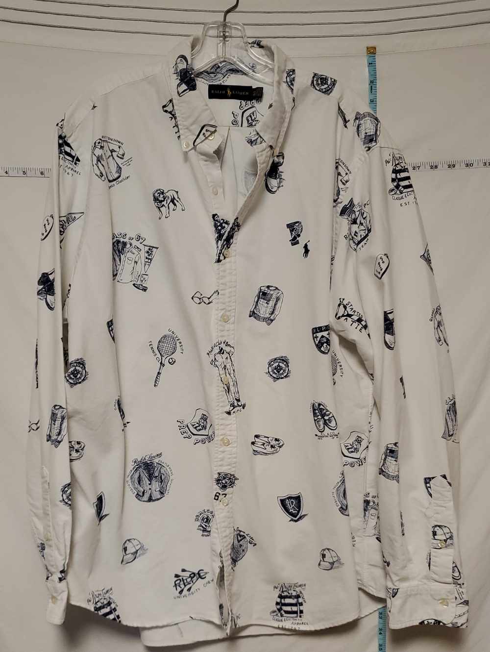 Polo Ralph Lauren White Preppy Icons Print Oxford Shirt XXL Quiet Luxury Artsy